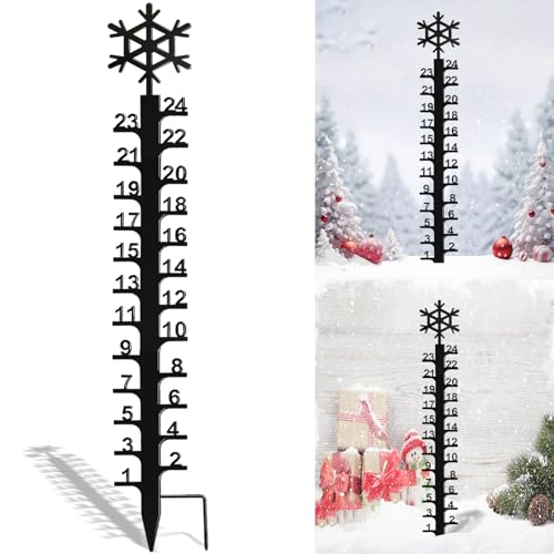 24 inch Snow Gauge Outdoor Upgraded Iron Art Snow Measuring Gauge Winter Snow Measuring Stick Xmas Snow Depth Measure Rod for Yard Lawn and Garden Christmas Snow Ruler Easy to Read