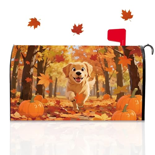 Fall Magnetic Mailbox Cover Standard Size 21 x 18 Autumn Maple Leaf Pumpkin Decoration Mailbox Cover for Post Office Boxes Outside Garden Yards