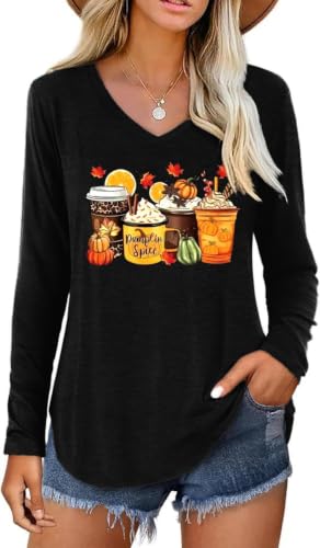 Nigbriz Womens Halloween Pumpkin Spice Graphic T-Shirt，Black-22，L