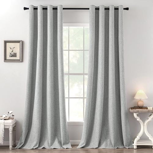 Image of MIULEE 100% Blackout Linen Curtains for Bedroom Thermal Insulated Glacier Gray Grommet Room Darkening Curtains & Drapes for Living Room 52 x 108 Inch (2 Panels)