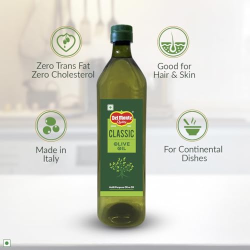 Image of Del Monte Classic Olive Oil (Imported) | Pure multipurpose cooking oil ideal for pasta, pizza, curries, gravies, shallow frying, grilling & roasting | Good for Skin, Hair & Baby care & massage | High MUFA & Rich in antioxidants | 1L PET