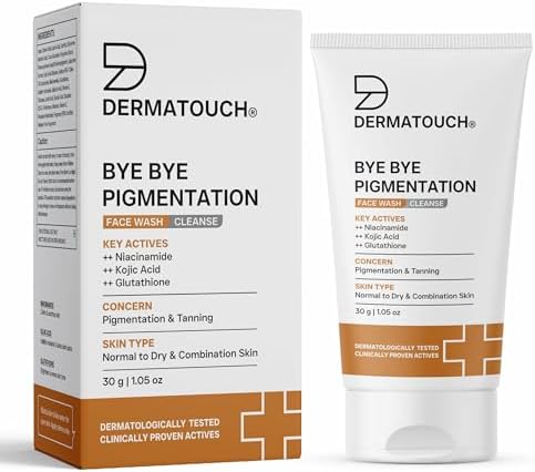 DERMATOUCH Bye Bye Pigmentation Face Wash | Niacinamide, Kojic Acid & Glutathione | For Tan and Anti-Pigmentation | Dermatologist Tested | For Men & Women | 30g