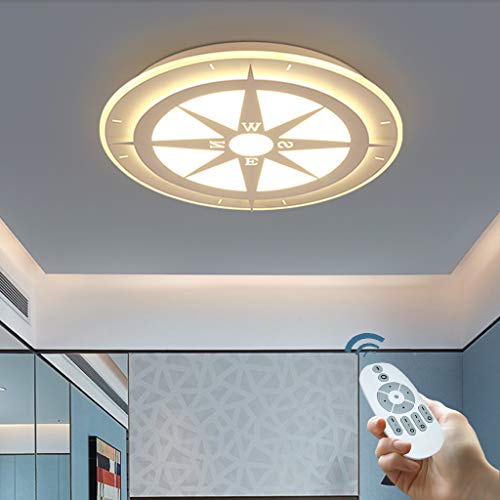 Preisvergleich Produktbild LED Dimmbar Lampe Deckenleuchte Kinderzimmer Schlafzimmer Jungen Mädchen Deckenlampe Modern Leuchte Kreativ Runde Kompass Deckenstrahler Augenschutz Decke Beleuchtung Fernbedienung,Weiß,42cmDimming