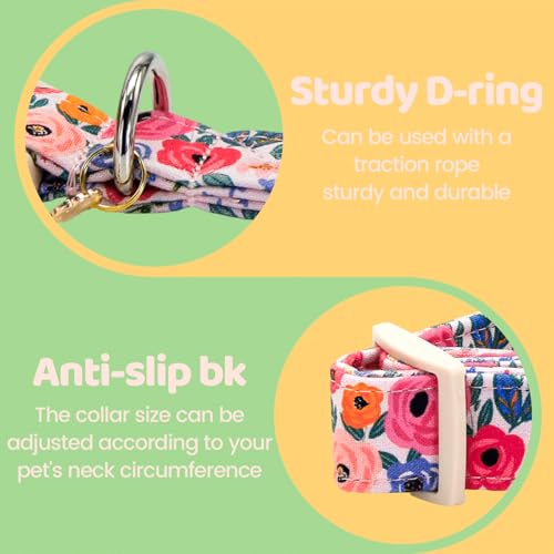 Image of Spring Light Pink Floral Print Dog Collar for Medium Dogs | Garden Walk,Spring Picnic,Daily Walking,Adjustable,Cotton,Lightweight,Quick Release Plastic Buckle,Pendant,Female Dog