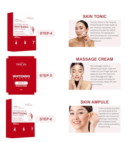 Image of TWACHA 10 Steps Bridal Facial Kit for Brightening | Gives Instant Glow and Even toned Look | With Niacinamide | Suits all Skin Types (110 Gram)