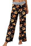 ALISISTER Thanksgiving Day Pajama Pants Women Turkey Pumpkin Pjs Print Wide Leg Sleepwear Lounge Holiday Drawstring Sleep Bottoms