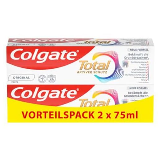 Colgate Zahnpasta Total Original 2x75ml – Zahnreinigung für einen gesunden Mund und 12 Stunden proaktiven Zahnschutz* – reinigt Zähne, Zahnfleisch, Wangen und Zunge