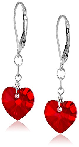 Amazon Collection Sterling Silver Swarovski Elements Aurora Borealis Heart-Shape Drop Earrings
