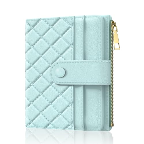 Womens Wallet, RFID Small Slim Wallets for Women, Compact Credit Card Holder, Cute Leather Bifold Ladies Purse with Zipper Coin Pocket and ID Window, Blue