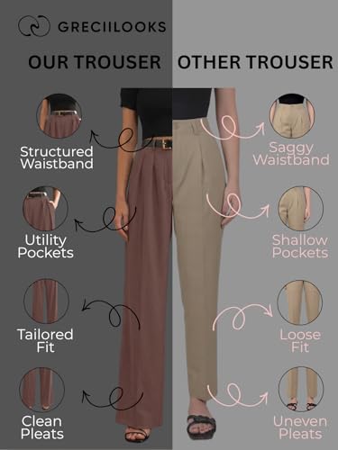 Image of GRECIILOOKS Trousers for Woman | Womens High Rise High Waist Flared Korean Style | Formal Pant for Women Office Wear| Track Pants for Womans Elegant for College & Events (Available in Plus Size)