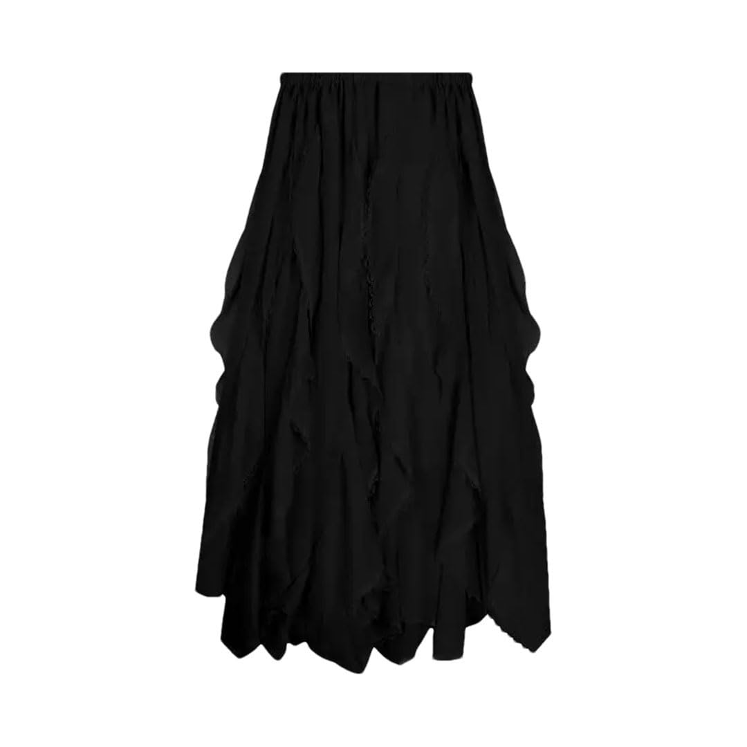 Women Chiffon Y2k Skirt Multilayer Ruffles Long Skirts Lace Patchwork Asymmetrical Skirt