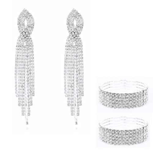 【VanFROSTED】ブレスレット ピアス フィットネス大会 バングル 初心者 クイーン クリスタル 競技 舞台 ステージ ボディ ウェディング ベスト 結婚 ジャパン 社交ダンス 花 筋トレ 包装 プレゼント ラッピング ラインストーン セット L 2個 441 シルバー