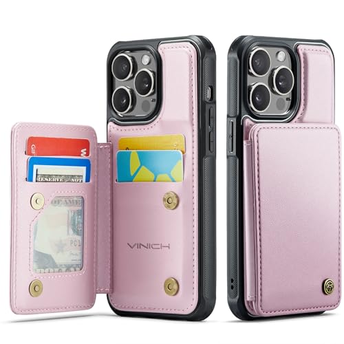 Vinich for iPhone 14 Pro Max Wallet Case with Card Holder, RFID Blocking Credit Slots Kickstand Shockproof Phone Cover Fit for iPhone 14 Pro Max 6.7" Rose Gold