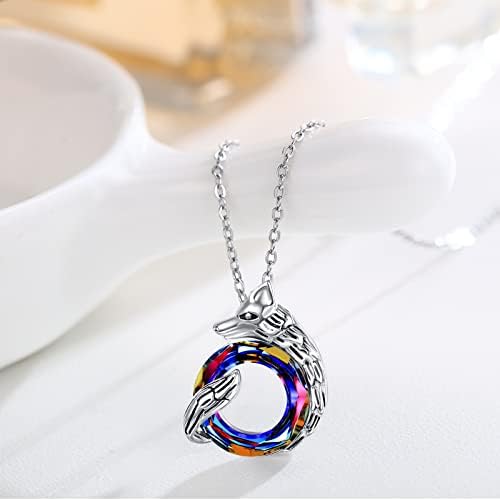 Wolf Necklace for Women,Crystal Pendant Sterling Silver Wolf Necklace for Men Wolf Amulet Crystal Jewellery Gifts Valentines Animal Necklace for Men Girls