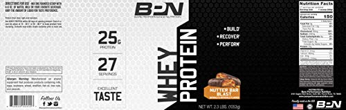 Bare Performance Nutrition, Whey Protein Powder, Meal Replacement, 25G of Protein, Excellent Taste & Low Carbohydrates, 88% Whey Protein & 12% Casein Protein (Nutter Bar Blast)
