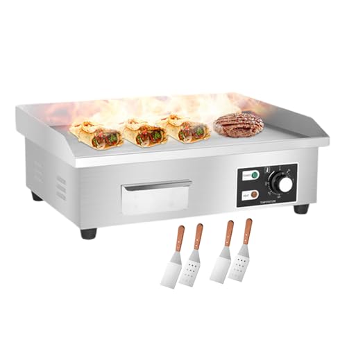 forplubossmmp Parrilla Eléctrica De Superficie Plana, Plancha Comercial De 50 °C A 300 °C, Freidora De Tocino Y Carne De Acero Inoxidable para Acampar Al Aire Libre, con Deflector Elevado,3000W-2
