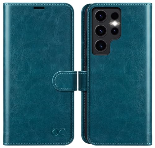 Coque Samsung S24 Ultra OCASE en cuir bleu paon avec portefeuille et blocage RFID