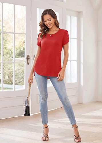 Image of Herou Women's Casual Long /Short Sleeve T Shirt Crewneck with Side Split Fall Pullover Loose Tunic Sweater Tops