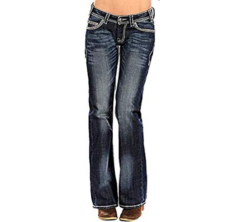 Rock & Roll Cowgirl Womens Mid Rise Riding Jeans - Boot Cut Denim in Dark Vintage Wash, 36W x 32L