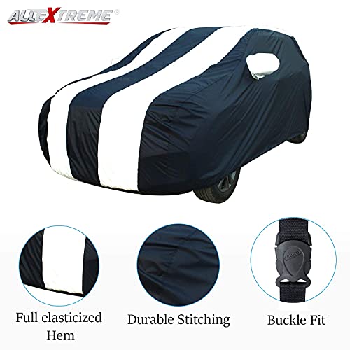Image of Allextreme TTK5005 Car Body Cover Compatible with Tata Tigor Custom Fit Dustproof UV Heat Resistant Indoor Outdoor Body Protection (Navy Blue & White with Mirror)