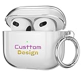 Custom Clear Case for AirPods 4th/4 Generation with Carabiner Keychain,Personalized Cover Soft Protective Shockproof Case for Apple iPods 4 th Gen,Picture Logo Name Customizable,Transparent Clear