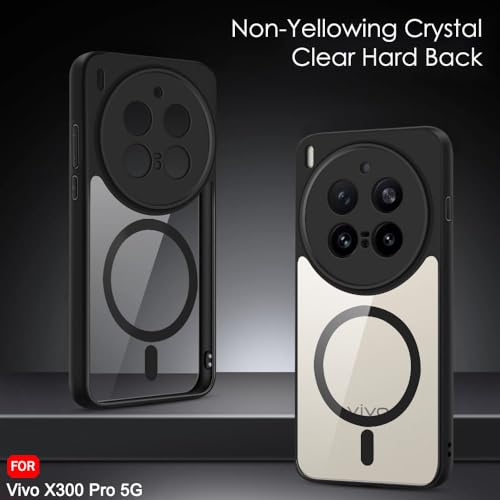 Image of TheGiftKart Hybrid Shockproof Back Cover Case for Vivo X300 Pro 5G Compatible with MagSafe | Camera Protection Module | Hard Cover for Vivo X300 Pro 5G (PC & TPU, Transparent Clear Back, Black Sides)