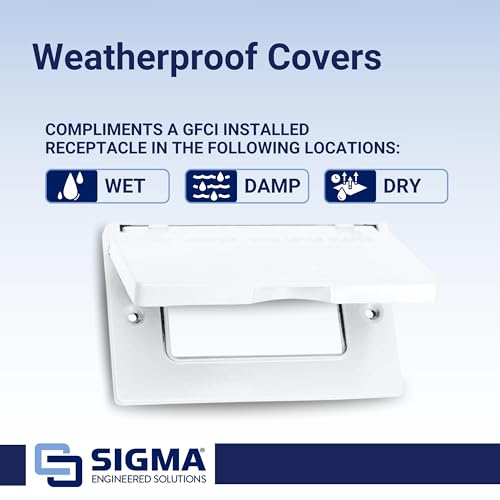 SIGMA ENGINEERED SOLUTIONS 14249WH Weatherproof Outdoor GFCI Outlet Cover, White, Metal, 1-Gang, Horizontal - Thumbnail 3