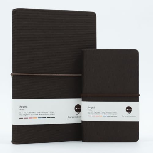 Image of Comma Regina Combo | A5 Size Hard Bound Notebook & A6 Size Hard Bound Pocket Notebook with a Horizontal Elastic Band Closure | 192 Pages | 80gsm Natural Shade Paper | Linen Fabric Cover Material - Brown