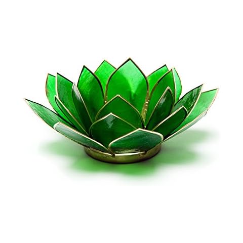 FindSomethingDifferent Lotus Tea Candle Light Holder Capiz Shell Green Chakra 4 Cover