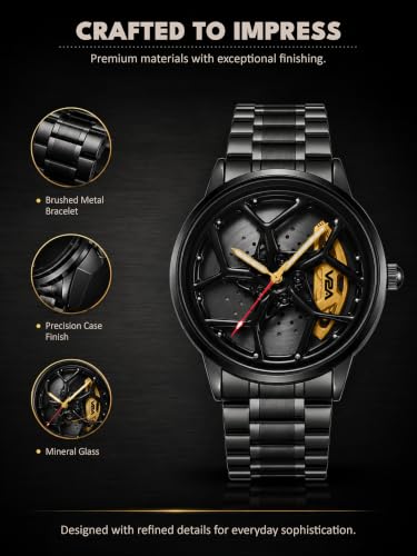 Image of V2A Men's Analog Automotive Inspired Wheel Rim Design Wrist Watch