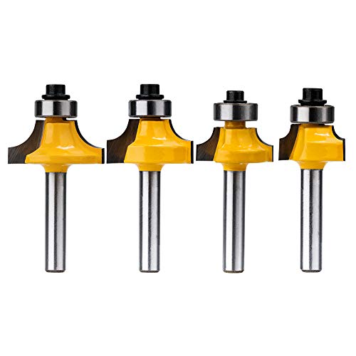 HandsEase 4Pcs 1/4-Inch Shank Round-Over Edging Router Bit Set Woodworking Milling Cutter Tools Corner Rounding Edge-forming Bit