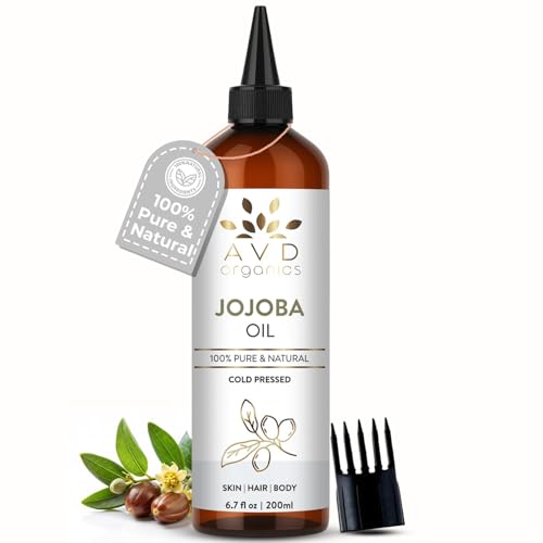 Image of AVD ORGANICS Jojoba Oil for Skin | 100% Pure (6.7 fl oz) Cold Pressed Unrefined Hexane Free | Moisturizing for Face, Hair, Skin & Nails | 200ML