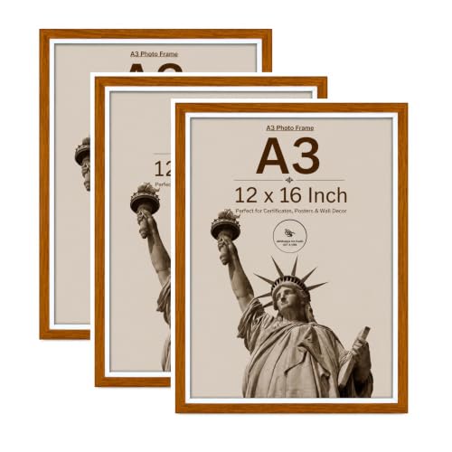 Image of AbhiKalpya Art Studio A3 Photo Frame 12x16 inch Acrylic Front (Set of 3) (Teak White)