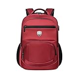 Heyoo Mochila À Prova d'Água com Carregamento USB - Grande Capacidade para Escola, Academia, Trabalho ou Viagens Curtas Masculina Feminina (Bordô)