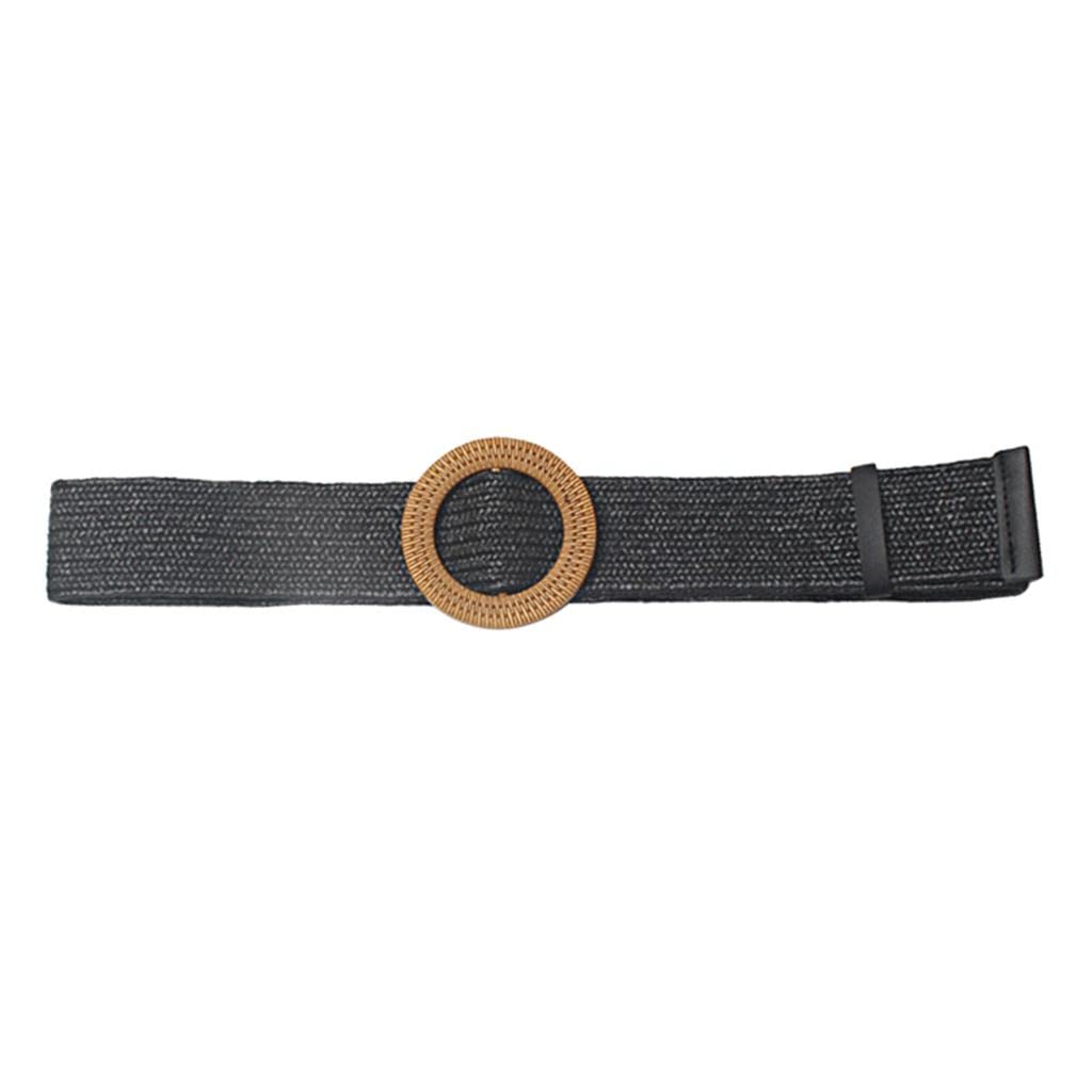CALANDIS™ Bohemian Woven Waistband Wide Stretch Belt with Round Wooden Buckle Black | Belts | Womens Accessories-image-21