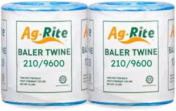 Baling Twine, Poly Propylene 210 Pound Knot Strength and 9,600 Foot Length, Two Spool, Crop Baling (Blue)