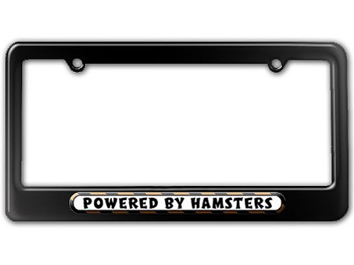GRAPHICS & MORE Powered by Hamsters License Plate Tag Frame - Color Gloss Black