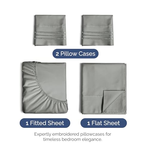 Image of Queen Size 4 Piece Sheet Set - Ultra Soft & Cooling Bed Sheets - Slate Grey | Fits 8 Inch to 16 inch Mattress, Wrinkle Free & Fade Resistant with Deep Pockets, Breathable, Comfy Hotel Luxury Bedding