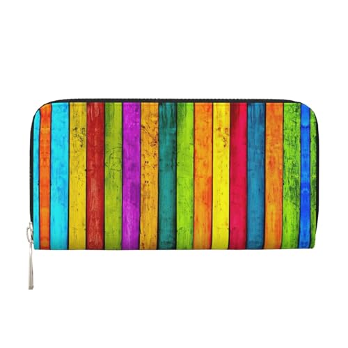 Colored Wooden Board Print Casual Clutch Purse Hand Wallet for Women Capacity Wallet Stylish Travel-Friendly