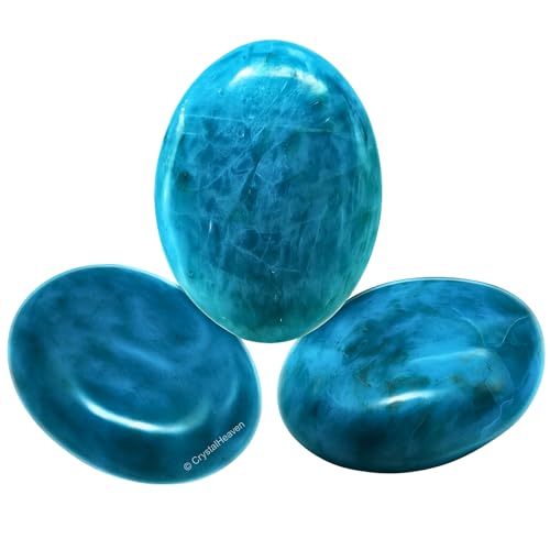 Image of Crystal Heaven Certified Blue Apatite Crystal Palm Pebbles Stones For Anxiety Stress Relief Massage- Aaa Grade Original Healing Gemstone Agate Palm Stone For Yoga Meditation Spiritual Reiki Feng Shui