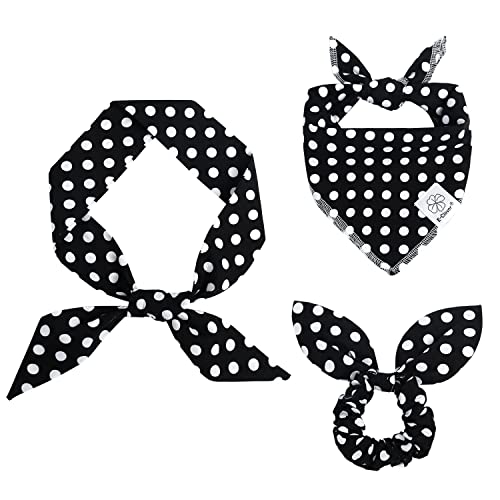 Dog Bandanas & Matching Scrunchie Set Polka Dot Dog Bandana Scarf Bibs With Hair Tie Headband For Small Dogs Owner Mom 1950S Costume #TOP30