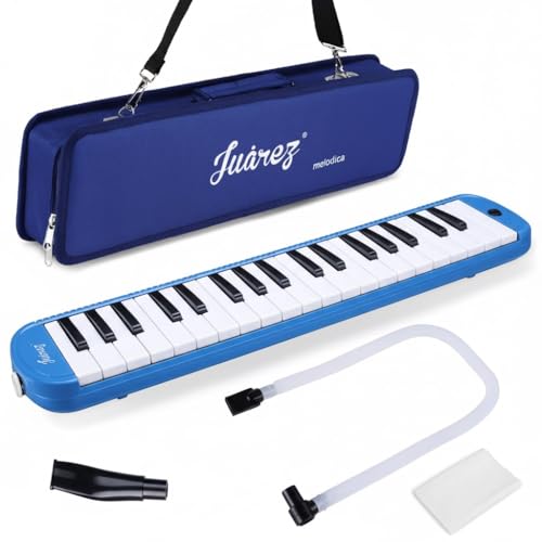 Image of Juarez 37 Key Melodica JMLD37BL Musical Instrument Soprano Air Piano Keyboard Pianica with Carrying Bag, 1 Soft Long Tube, 1 Mouthpiece, Wipe Cloth, Blue