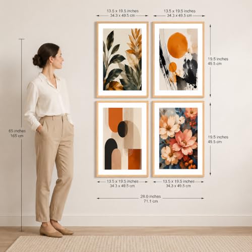 Image of Livin'luxe Set of 4 Botanical Floral & Geometric Abstract Wall Paintings with Sparkle Laminate and Premium Wooden Synthetic Frame for Living Room Bedroom Office Decor (13.5 x 19.5 Inch)