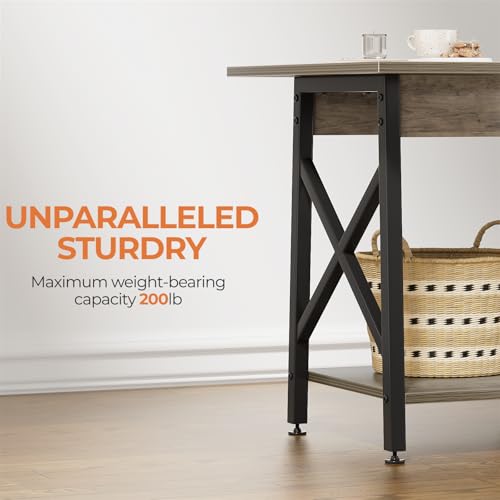 Image of GreenForest Square End Table 24 Inch with X-Frame 2-Tier Storage | Nightstand for Living Room & Bedroom, Rustic Decor, Sturdy, Waterproof Scratchproof Top, Easy Assembly, Gray Wash