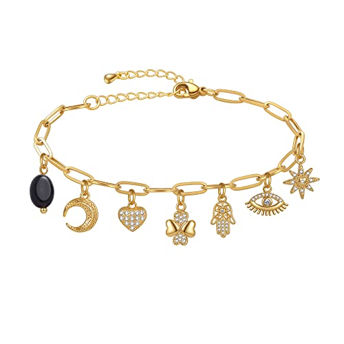 Powerful Handmade Amulet Bracelet For Women Girls 14K Gold Plated Dainty Link Paperclip Bracelet Handmade Adjustable Amulet Bracelet For Protection Evil Eye And Good Luck For Friendship #TOP9