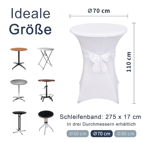Alishomtll 6er Set Stehtisch Hussen mit Schleife, Ø70cm Stretch Stehtischhussen, Elegante Elastische Tisch-Überzug Hussen für Bistrotisch Runde Stehtisch Bankett Hochzeit (Ø70x110cm, Weiß)