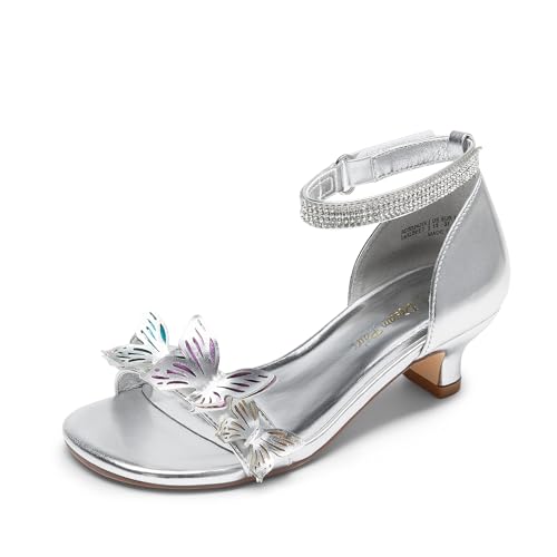 DREAM PAIRS Lace Up Low Heel Sandals for Girls Ankle Strap Dress Pump Strappy Gladiator Wedding Party Shoes for Little Kid/Big Kid 6 Big Kid Silver