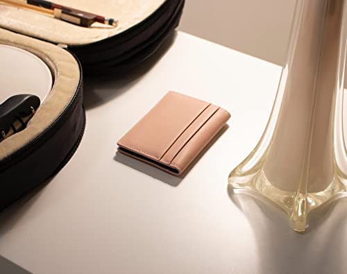 Image of The Tanned Cow- Slim Minimalist Cardholder Wallet for Men Women, Mini Thin Leather Bifold, Compact, Front Pocket Credit Card Holder with RFID Blocking,Gift Box (Napa leather, Rose Quartz /Blue Grey)