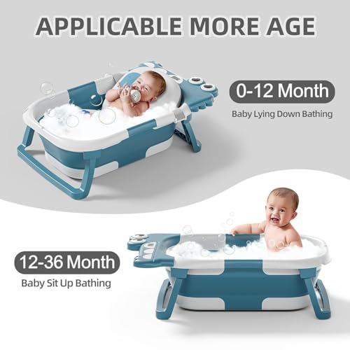 Image of TPN Collapsible Baby Bathtub, Baby Bath Tub with Soft Cushion & Real-Time Thermometer, Baby Bathtub Infant to Toddler Tub (0-36 Months), Portable Newborn Travel Bath Tub