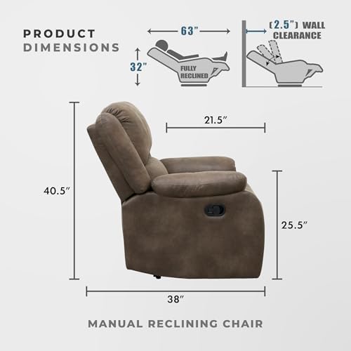 Lexicon Manual Recliner Sofa Chair, Home Theater Seating, Wall Hugger Manual Reclining Nursery Chair for Bedroom/Living Room/Office/Apartment, Brown Polished Microfiber by Lexicon - Image 4